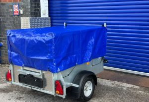 2021-IFOR WILLIAMS p5e TRAILER WITH FULL MESH +RAMP WITH BLUE TARPAULIN COVER (SOLD) image 13
